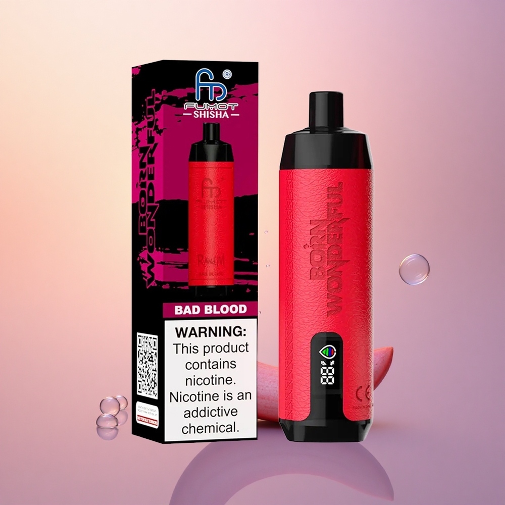RandM Fumot Shisha 10000 Puffs \"Bad Blood 18mL 0.6ohm LED\"