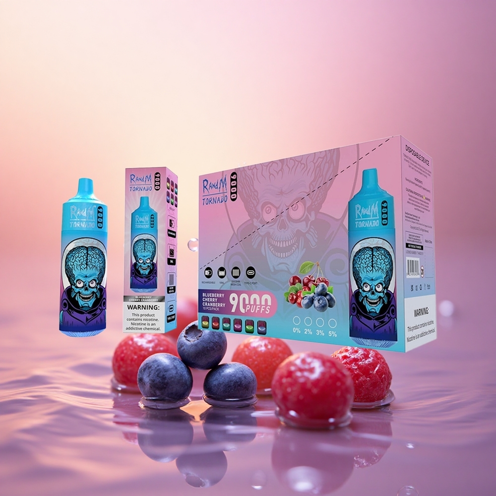 RandM Fumot Tornado 9000 Puffs Blueberry Cherry Cranberry 850mAh Mesh 18mL RGB
