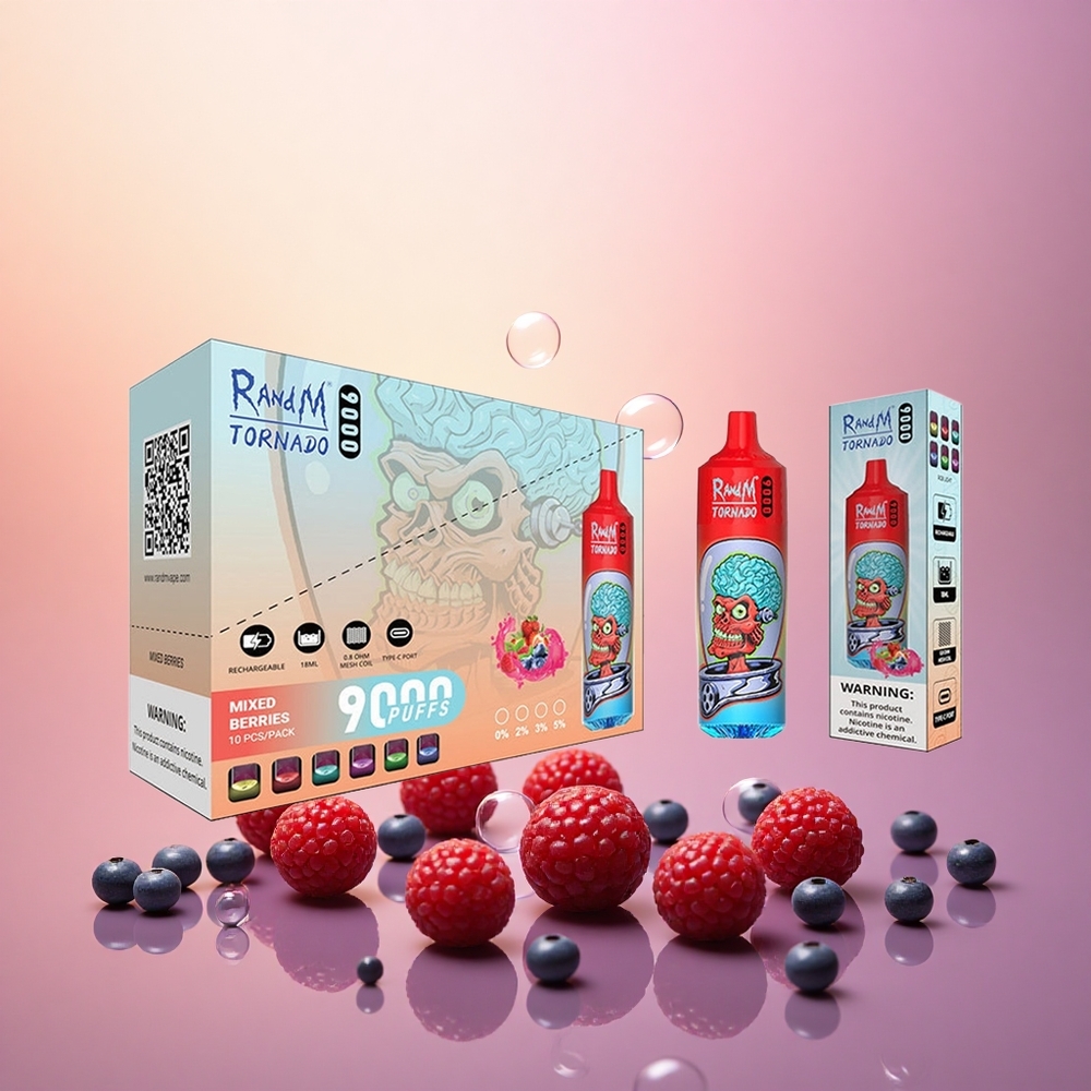 RandM Fumot Tornado 9000 Puffs Mixed Berries 18mL Mesh Coil RGB Display