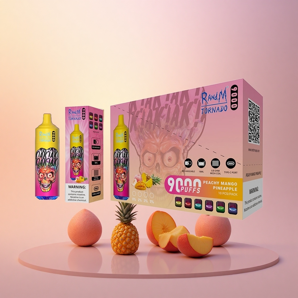 RandM Fumot Tornado 9000 Puffs Peachy Mango Pineapple Mesh RGB Display 18mL