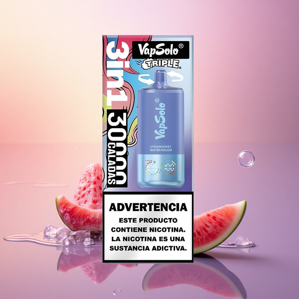 Vapsolo Triple 30000 Puffs Strawberry Watermelon & Blueberry Ice 40ml Type-C