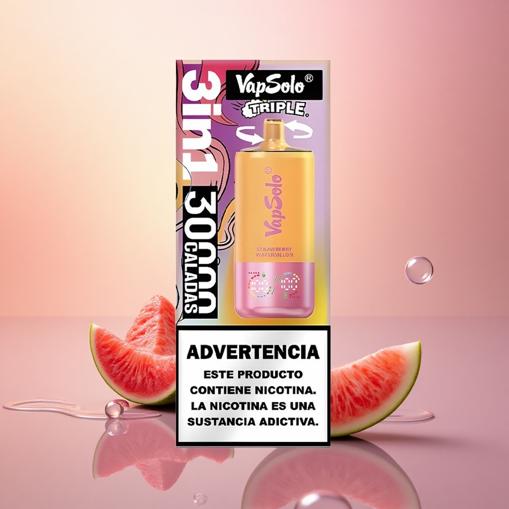 Vapsolo Triple 30000 Puffs Strawberry Watermelon & Lemon Peach Triple Tank Type-C