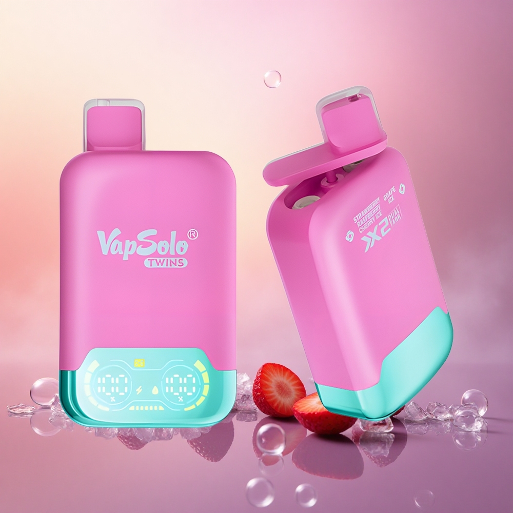 Vapsolo Twins 20000 Puffs Strawberry Raspberry Cherry Ice & Grape Ice 40ml Type-C Dual Tank