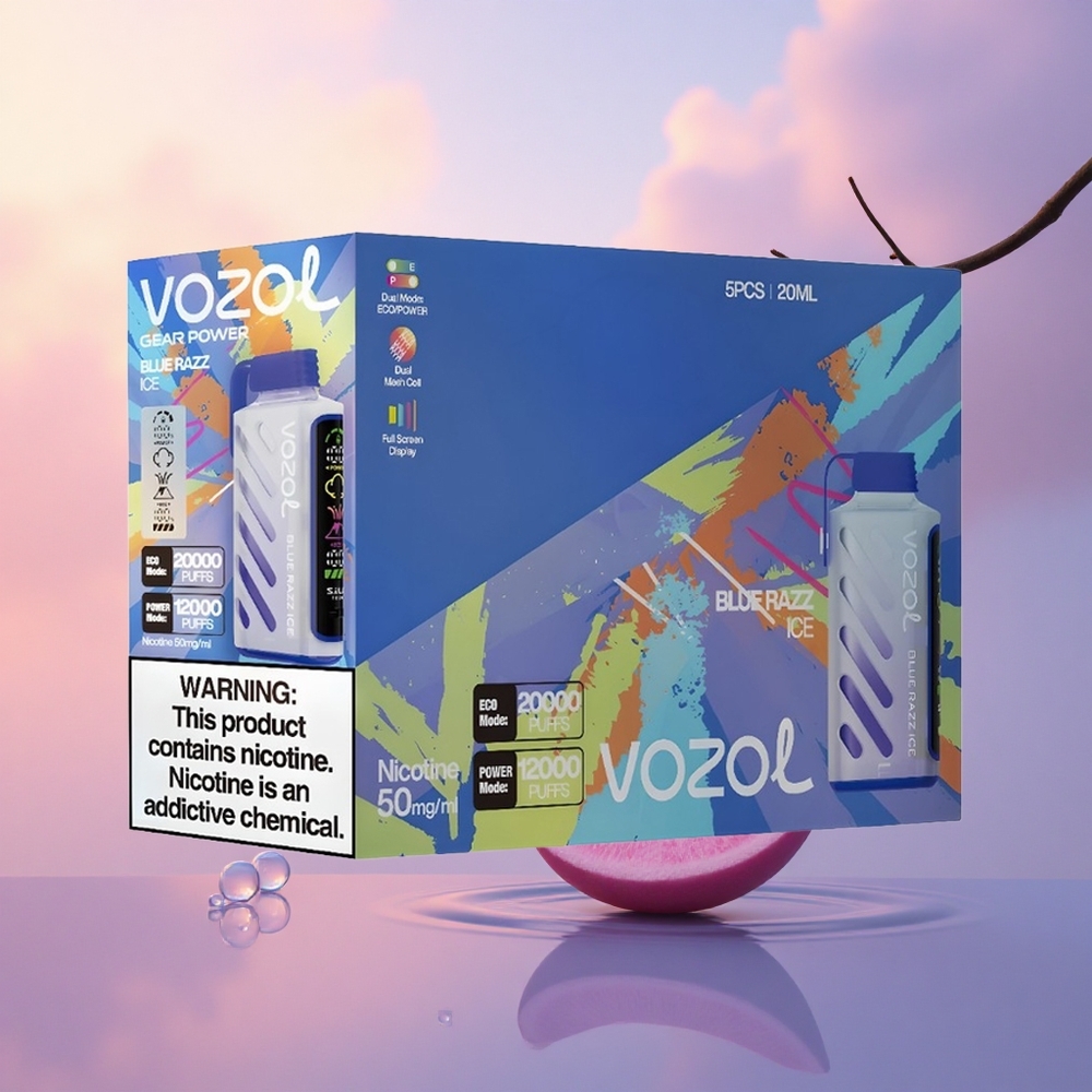 VOZOL Gear Power 20000 Puffs Blue Razz Ice Dual Mesh Full Screen 20mL