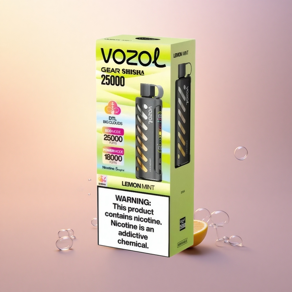 VOZOL Gear Shisha 25000 Puffs Lemon Mint Dual Mesh 1000mAh 5mg